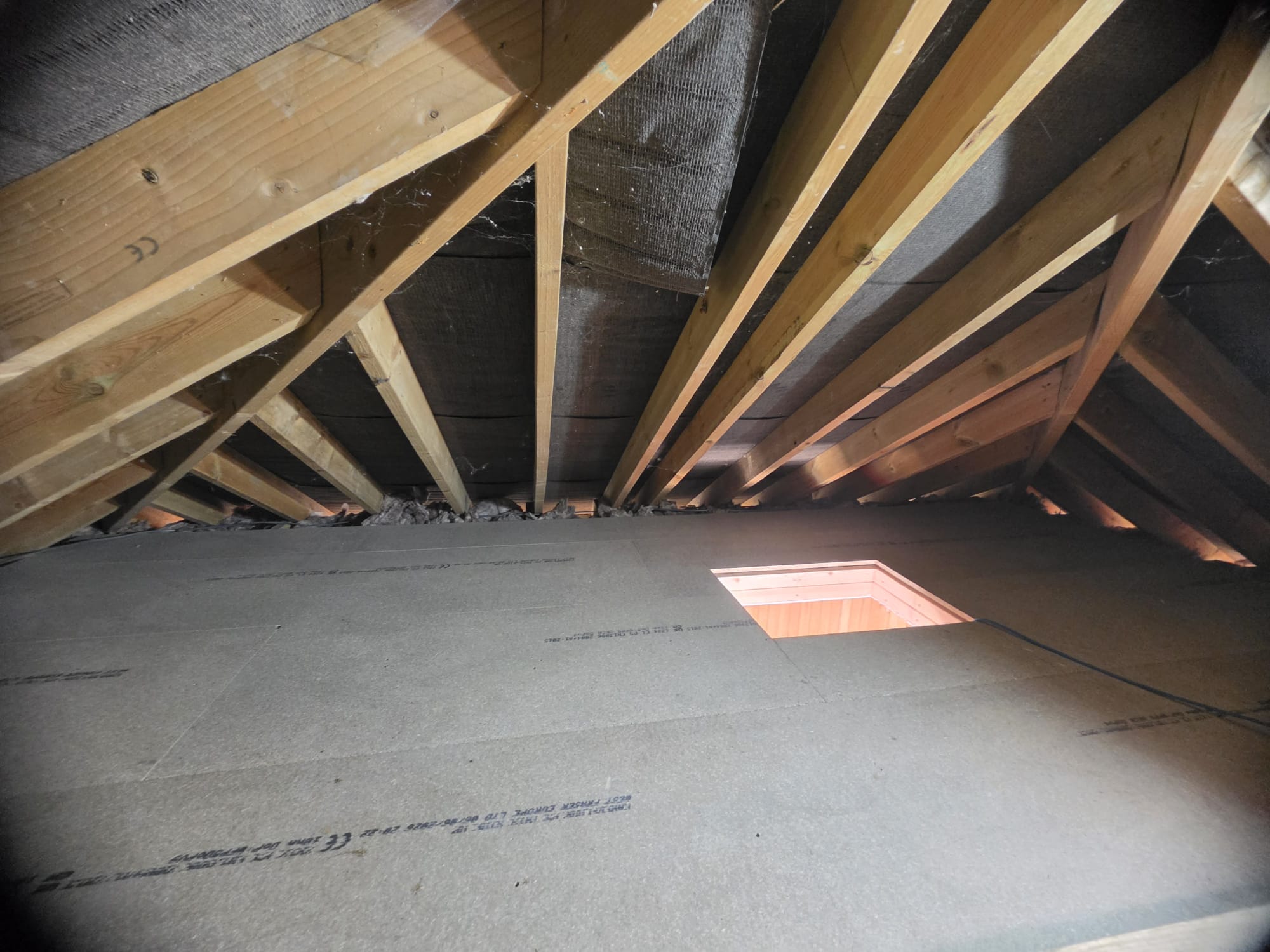 Clean, spacious loft storage area created using raised structural Loft Legs